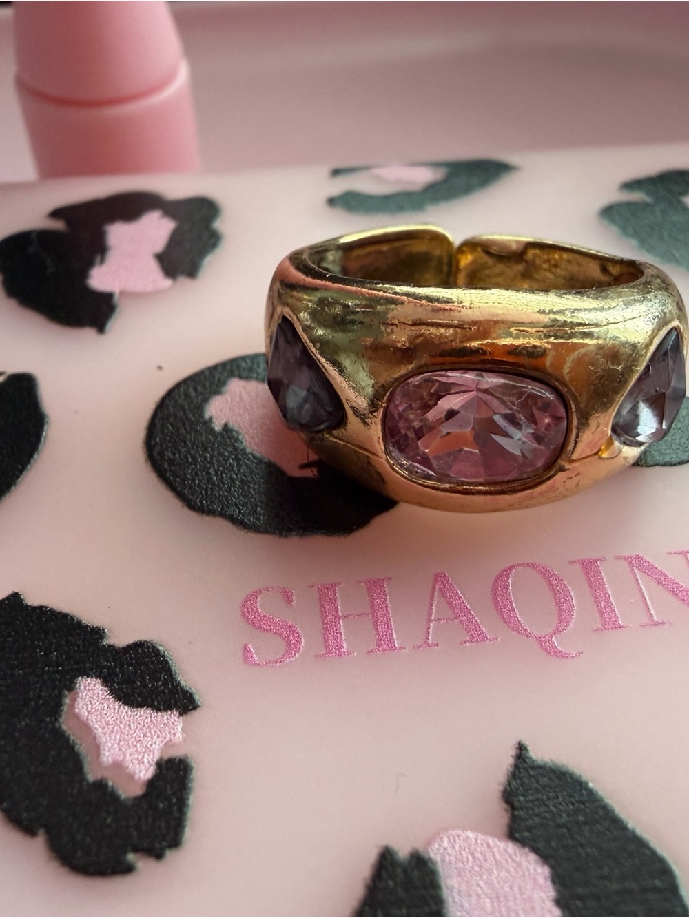 Affordable Fashion Finds Gold Ring with Pink and Purple Stones